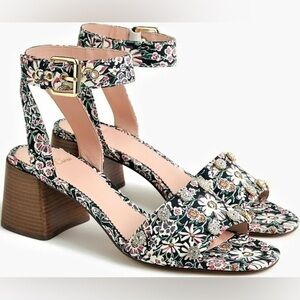 J Crew Liberty Penny Ankle Strap Floral Crystal Sandals